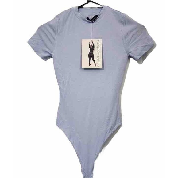 Nwt NAKED Wardrobe - Large - Short Sleeves Bodysuit‎ Light Blue - Picture 1 of 14